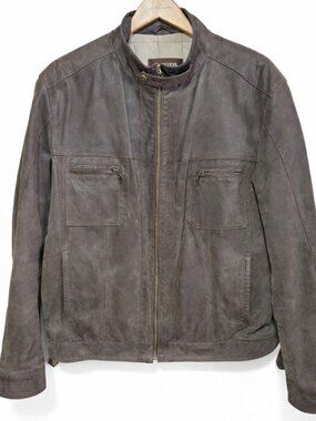 DANIER Suede Leather Motorcycle Coat Jacket Biker Grunge Brown Neutral Men Large